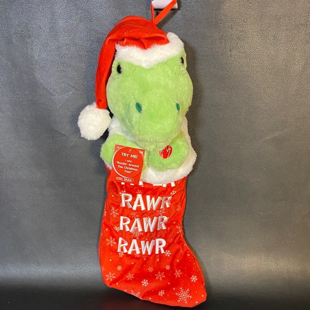 Animated Stocking Dinosaur 20'' Rockin Around The Christmas Tree Holiday Time